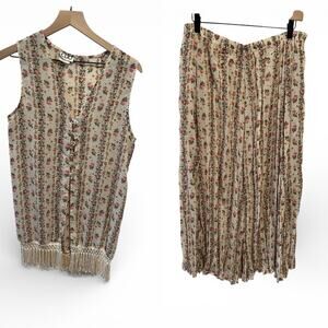 VTG Clio long tank with fringe and maxi skirt set SZ L festival Boho
